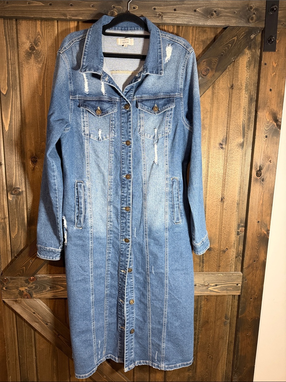 Love Tree Light Blue Long Denim Button-Front Maxi Jacket Dress or Long Open Top